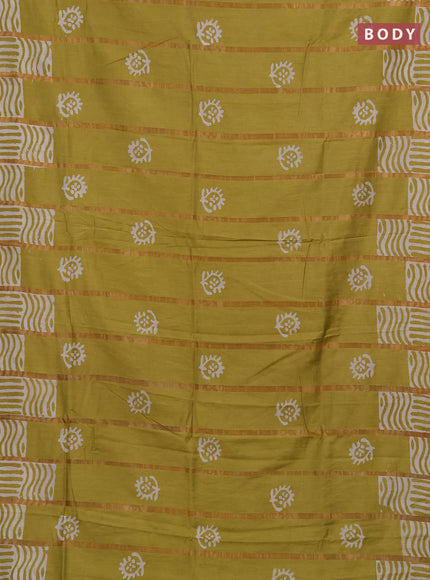 Lime Green Semi Chanderi Saree - Batik Prints