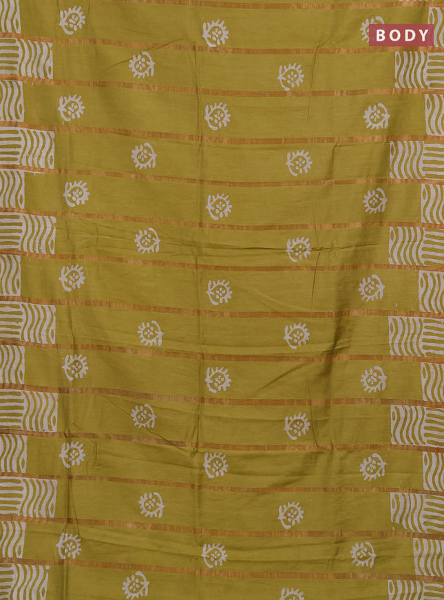 Lime Green Semi Chanderi Saree - Batik Prints