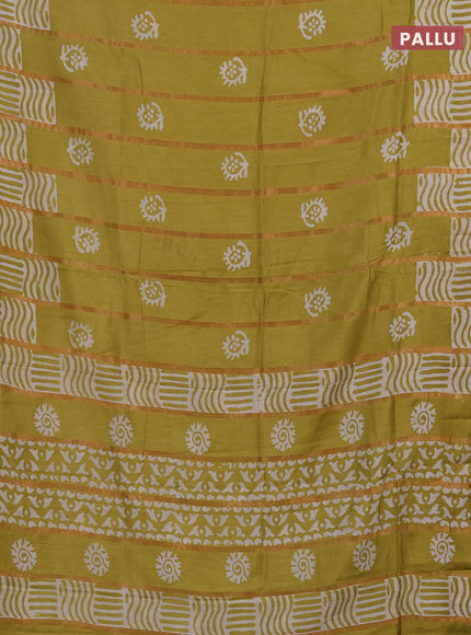 Lime Green Semi Chanderi Saree - Batik Prints