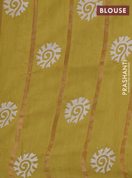 Lime Green Semi Chanderi Saree - Batik Prints