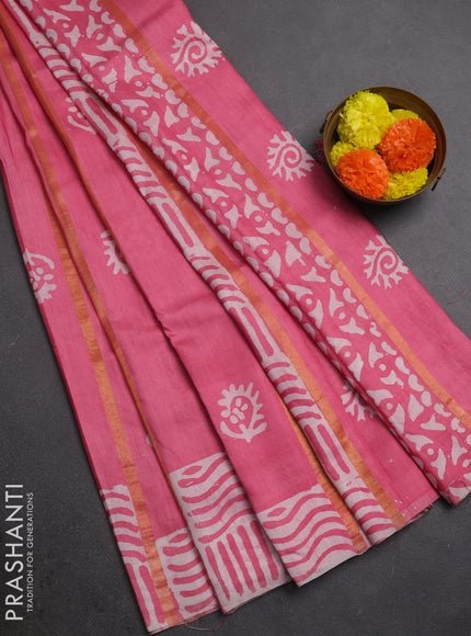 Pink Semi Chanderi Saree - Batik Prints