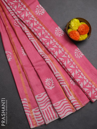 Pink Semi Chanderi Saree - Batik Prints