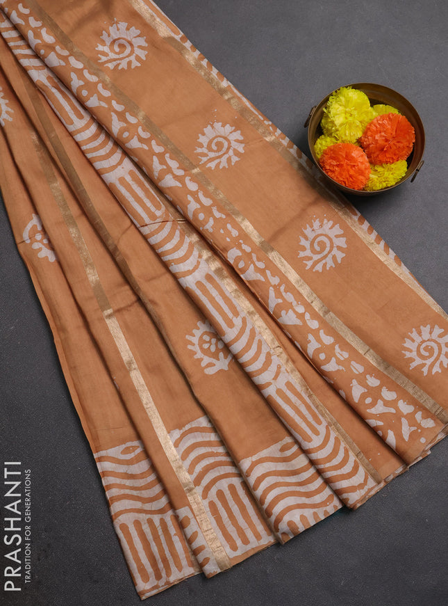 Sandal Semi Chanderi Saree - Batik Prints