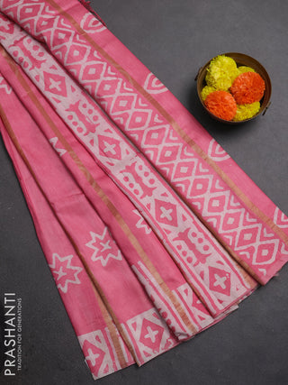 Pink Semi Chanderi Saree - Batik Prints