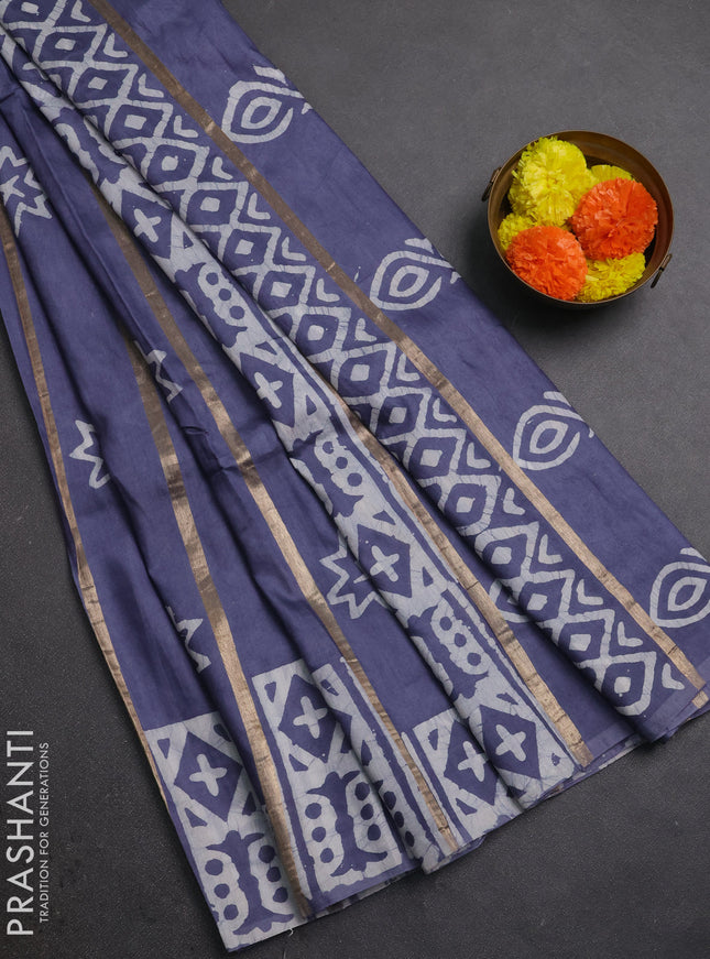 Grey Semi Chanderi Saree - Batik Prints