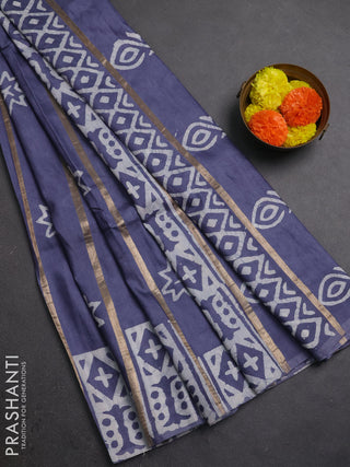 Grey Semi Chanderi Saree - Batik Prints