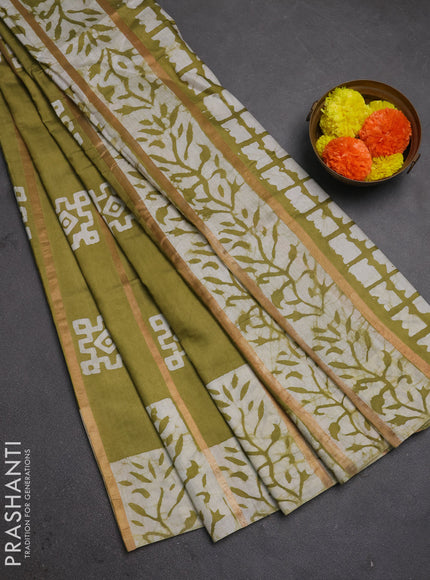 Mehendi Green Semi Chanderi Saree - Batik Prints