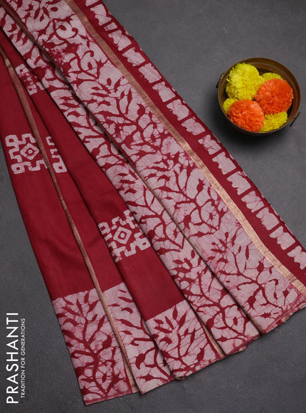 Maroon Semi Chanderi Saree - Batik Prints