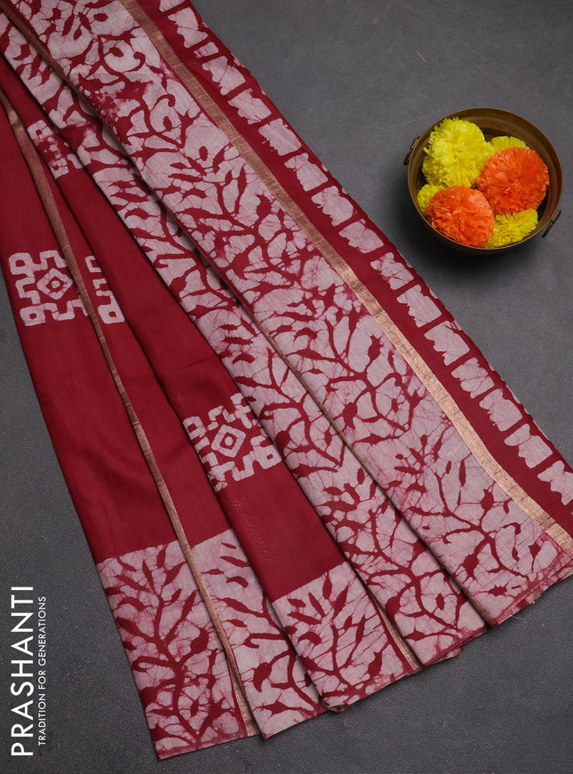 Maroon Semi Chanderi Saree - Batik Prints