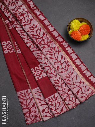 Maroon Semi Chanderi Saree - Batik Prints