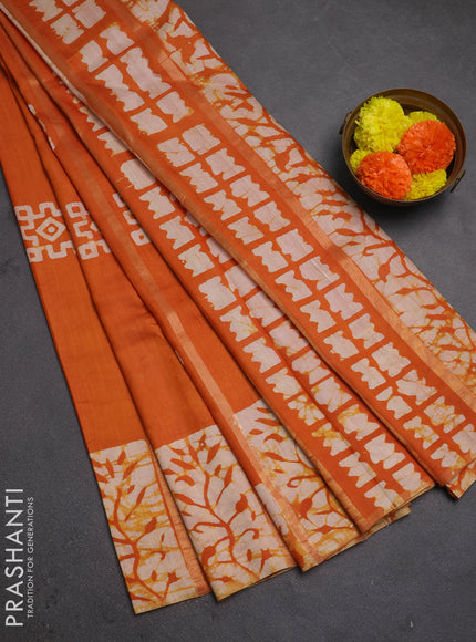 Mustard Yellow Semi Chanderi Saree - Batik Prints