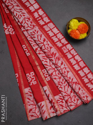 Red Semi Chanderi Saree - Batik Prints