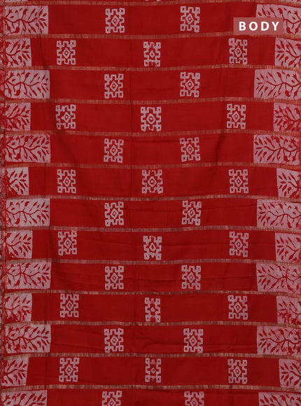 Red Semi Chanderi Saree - Batik Prints
