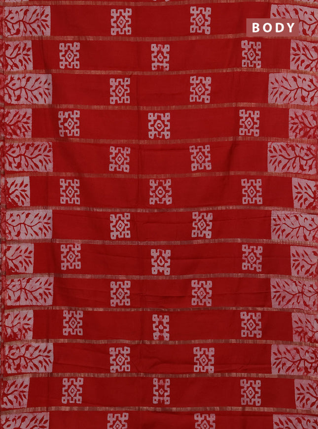 Red Semi Chanderi Saree - Batik Prints