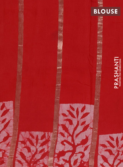 Red Semi Chanderi Saree - Batik Prints