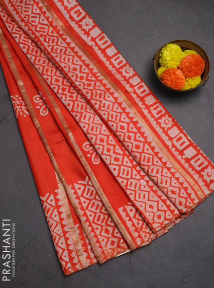 Orange Semi Chanderi Saree - Batik Prints