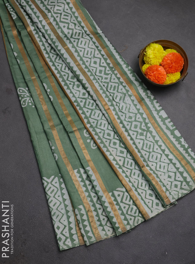 Pastel Green Semi Chanderi Saree - Batik Prints