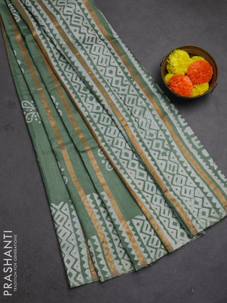 Pastel Green Semi Chanderi Saree - Batik Prints