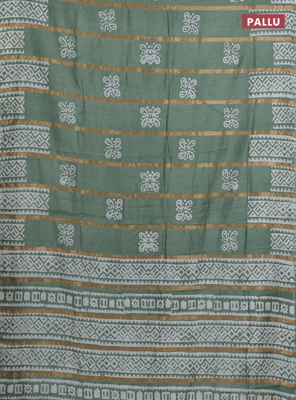 Pastel Green Semi Chanderi Saree - Batik Prints