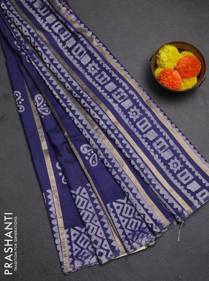 Blue Semi Chanderi Saree - Batik Prints