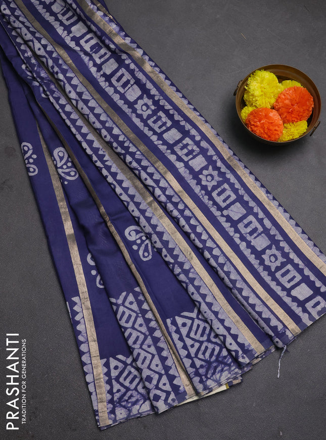 Blue Semi Chanderi Saree - Batik Prints