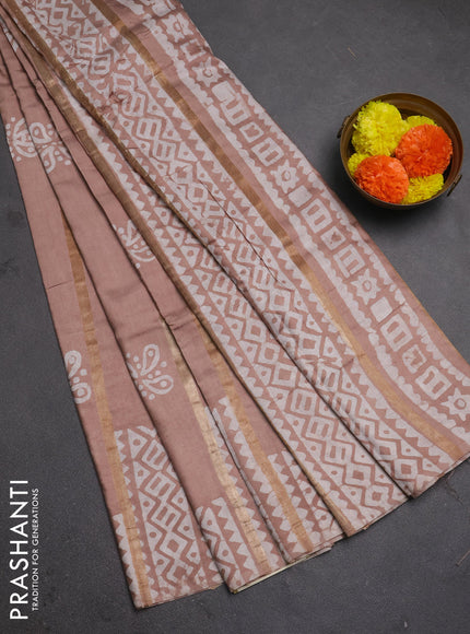 Beige Semi Chanderi Saree - Batik Prints