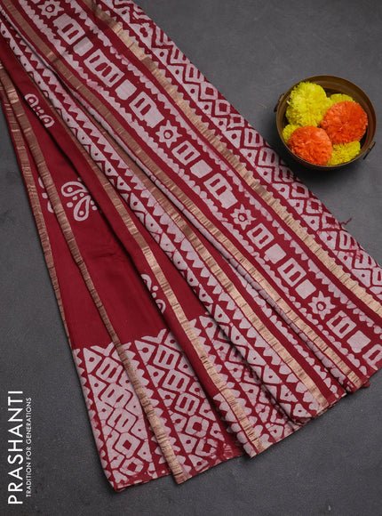 Maroon Semi Chanderi Saree - Batik Prints