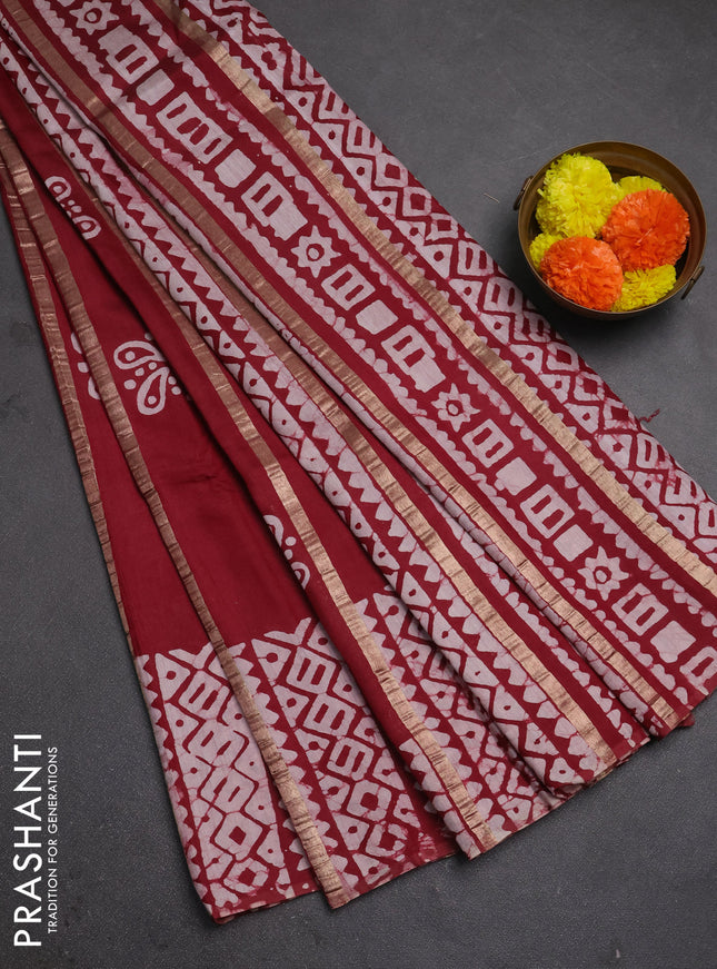 Maroon Semi Chanderi Saree - Batik Prints