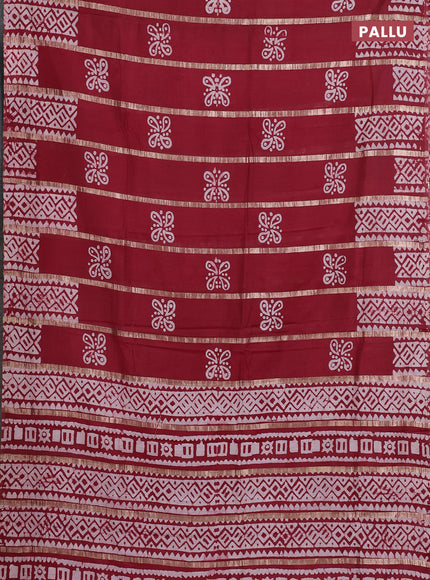 Maroon Semi Chanderi Saree - Batik Prints