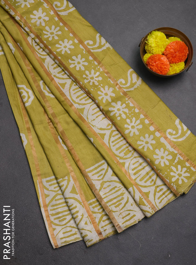 Mehendi Green Semi Chanderi Saree - Batik Prints
