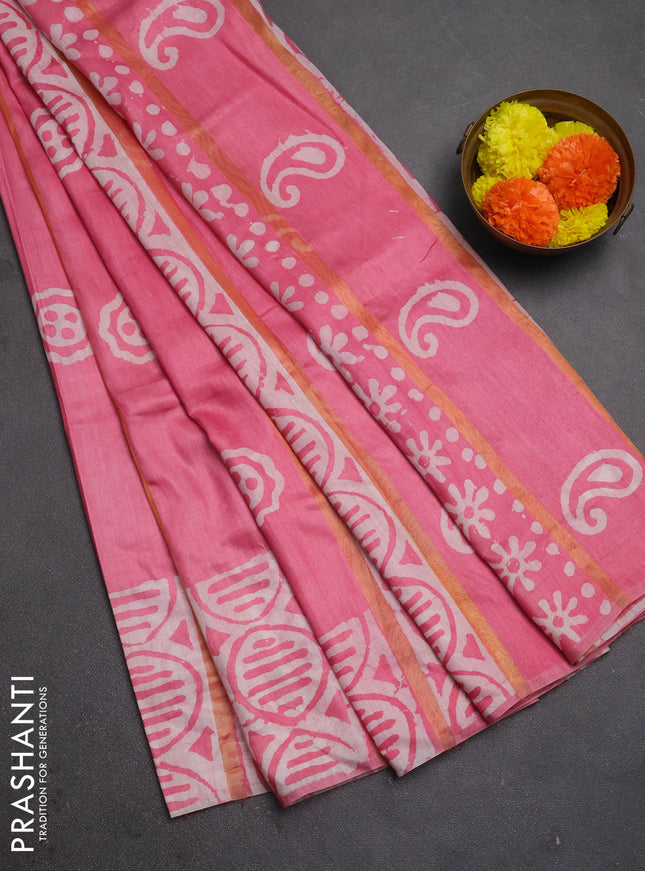 Pink Semi Chanderi Saree - Batik Prints