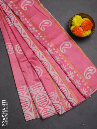 Pink Semi Chanderi Saree - Batik Prints