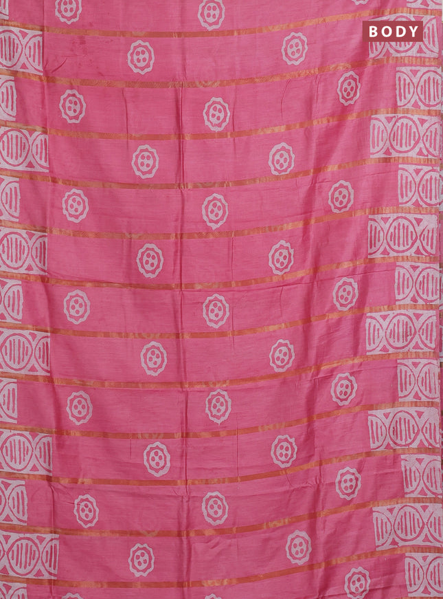 Pink Semi Chanderi Saree - Batik Prints