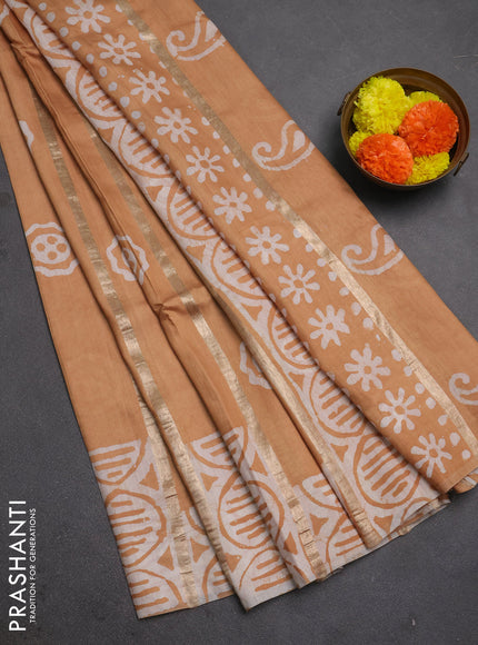 Beige Semi Chanderi Saree - Batik Prints