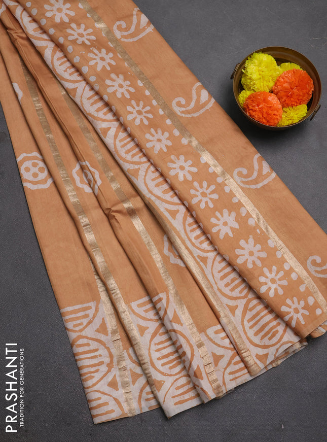 Beige Semi Chanderi Saree - Batik Prints