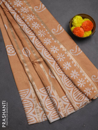 Beige Semi Chanderi Saree - Batik Prints
