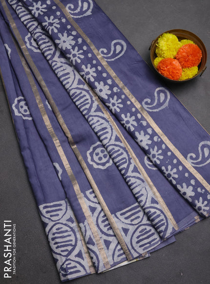 Grey Semi Chanderi Saree - Batik Prints