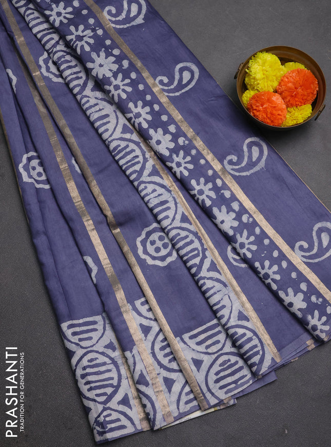 Grey Semi Chanderi Saree - Batik Prints