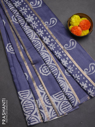 Grey Semi Chanderi Saree - Batik Prints