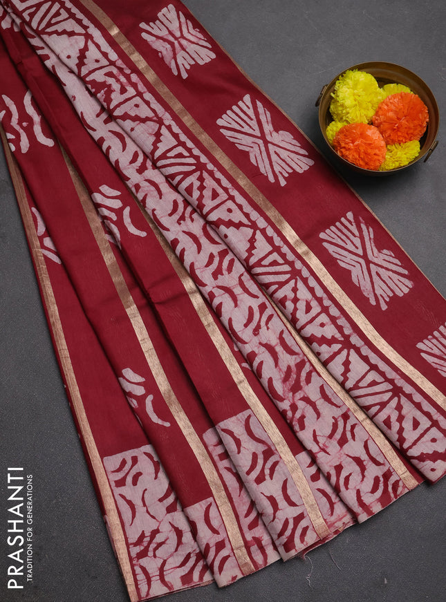 Maroon Semi Chanderi Saree - Batik Prints