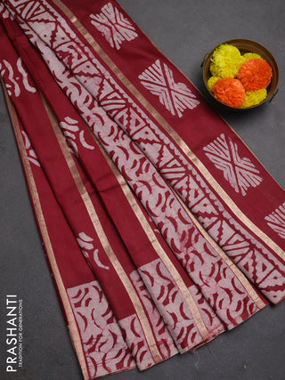 Maroon Semi Chanderi Saree - Batik Prints
