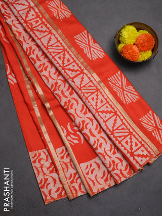 Orange Semi Chanderi Saree - Batik Prints