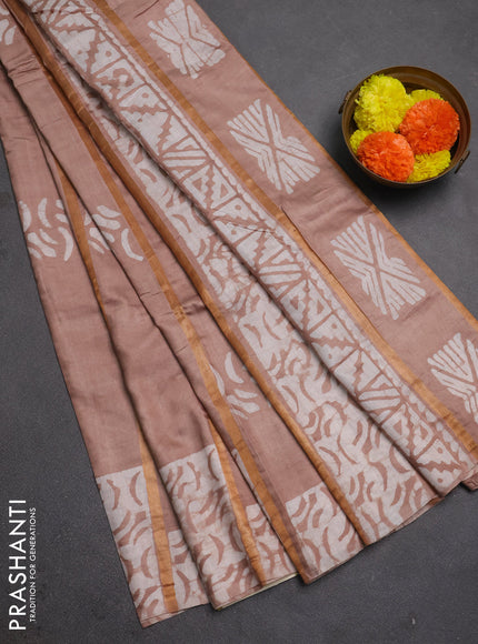 Pastel Brown Semi Chanderi Saree - Batik Prints