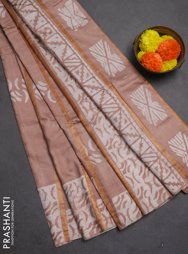 Pastel Brown Semi Chanderi Saree - Batik Prints