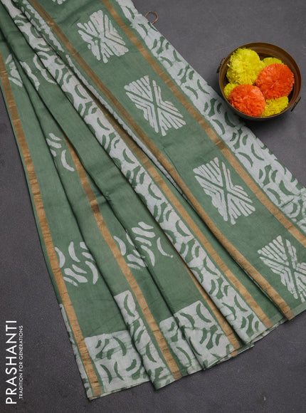 Pastel Green Semi Chanderi Saree - Batik Prints