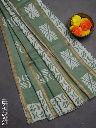 Pastel Green Semi Chanderi Saree - Batik Prints