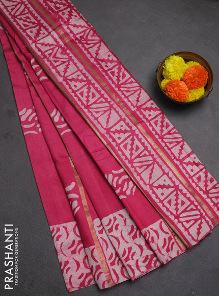 Pink Semi Chanderi Saree - Batik Prints