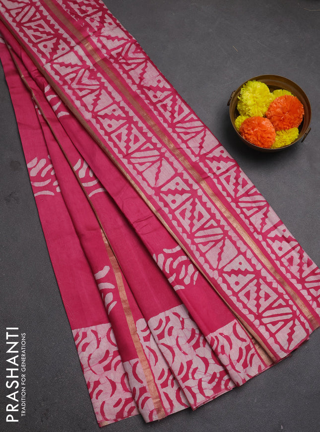 Pink Semi Chanderi Saree - Batik Prints