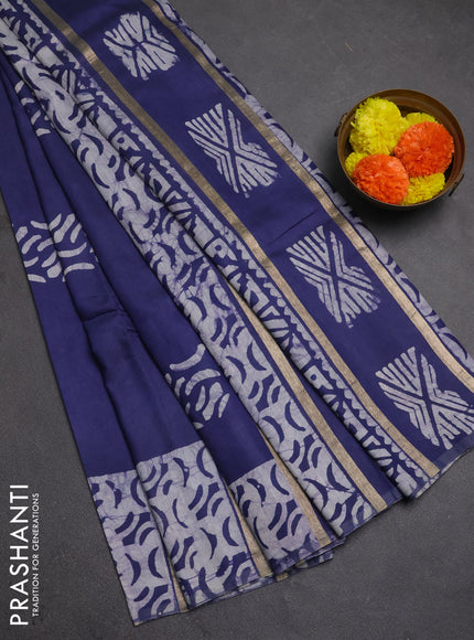 Blue Semi Chanderi Saree - Batik Prints