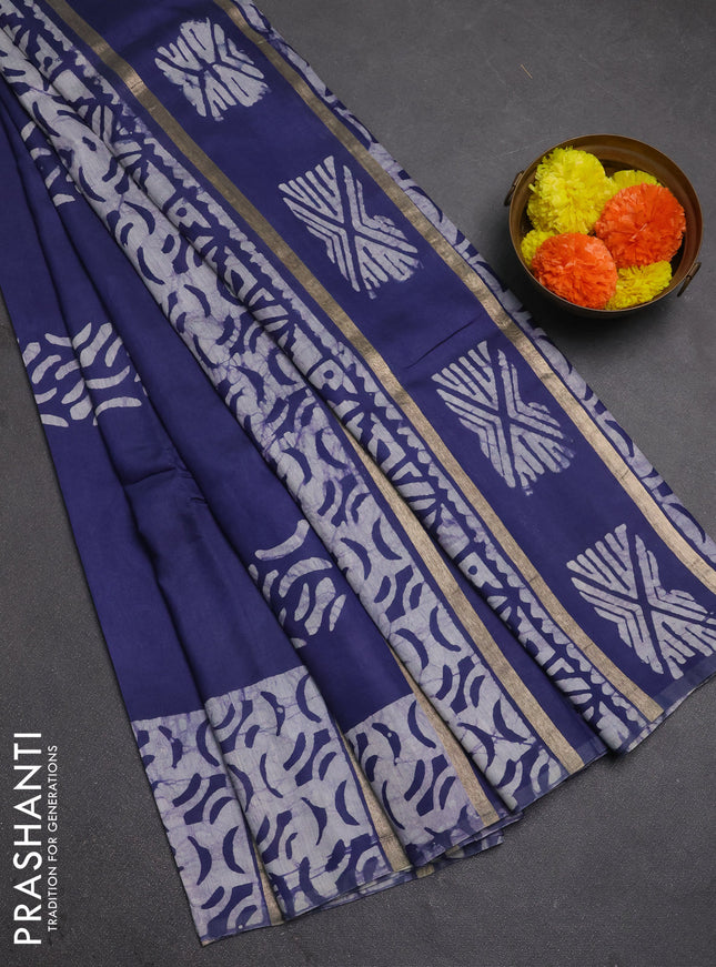 Blue Semi Chanderi Saree - Batik Prints